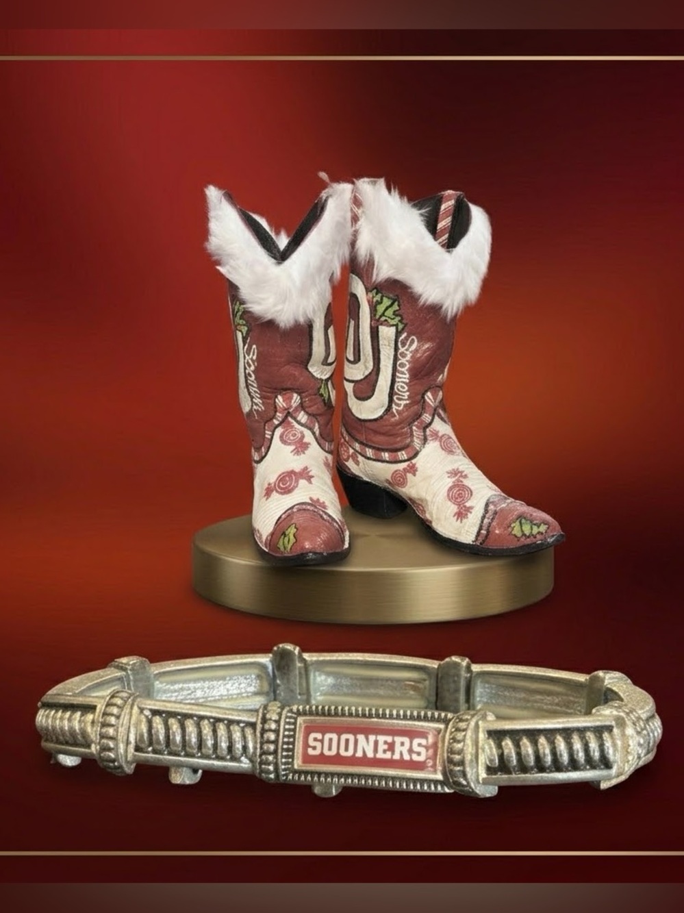 Vintage OU Sooners Christmas Stocking Boot (8D) & Bracelet Set | Fan Decor